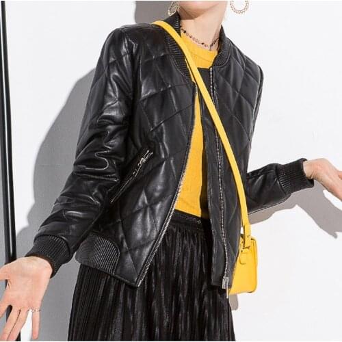 Autumn Winter Women Thick Warm Real Coats Black Genuine Leather Bomber Slim Natural Sheepskin Jackets Female