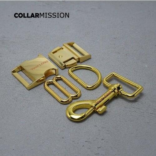Metal buckle+adjust buckle+D ring+metal dog clasp/set) DIY dog collar engraved yellow gold 30mm webbing sewing accessories