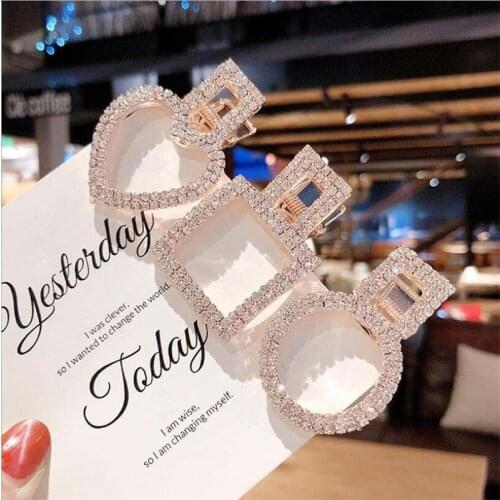 Fashion Crystal Hairpins Heart Round Hair Clip for Women Girls Rhinestones Headwear BB Clips Barrette Hair Accessories