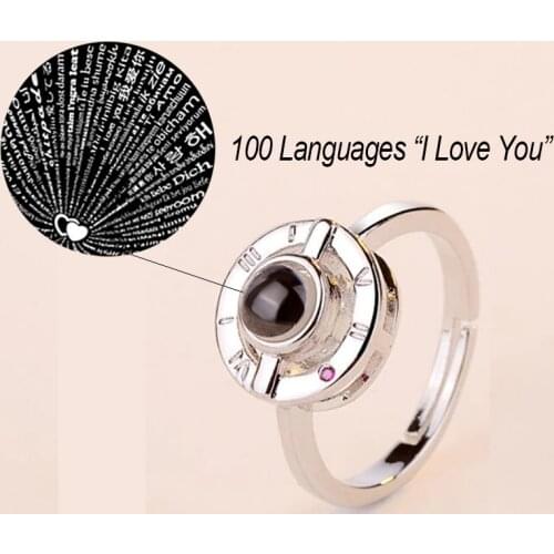 New Design 100 Languages "I Love You" Memory of Love Adjustable Rose Gold Rings Engagement Wedding Ring Creative Women Jewelry