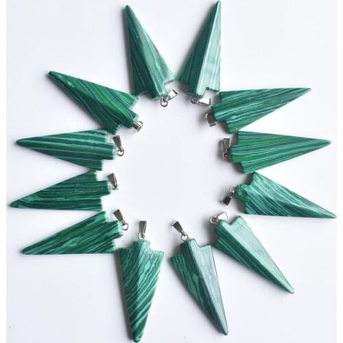 Wholesale 12pcs/lot good quality malachite stone arrow shape charms pendants for necklace jewelry making free shipping