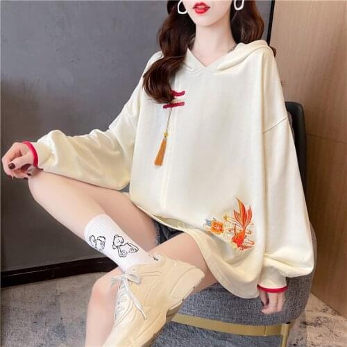2021 Autumn Korean Sweatshirt Long Sleeve Hooded Loose Thin Design Top Hoodie Chinese Style