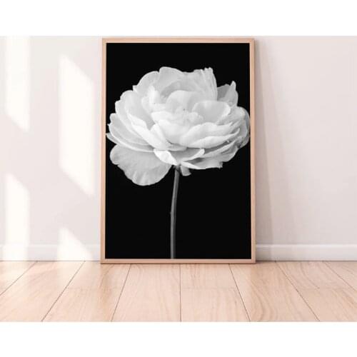 Peony Black and White Botanical Wall Art Canvas Painting Vertical Flower Photography Poster Prints Wall Picture Home Room Decor