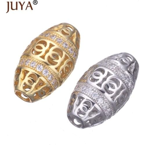 Supplies For Jewelry Hollow Oval Bead Copper CZ Beads Fit Original Bracelet Necklace Making DIY Accessories Findings