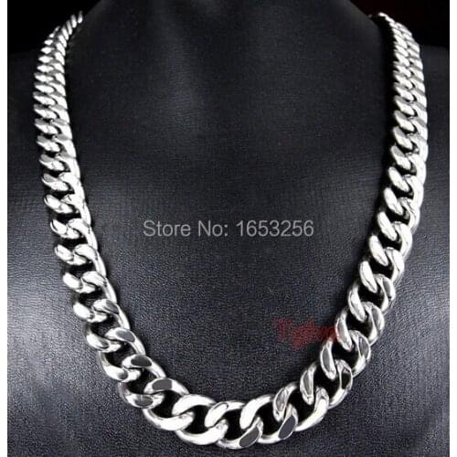Daily Deals 11mm Lenght 18''-36'' Shiny 316L Stainless Steel Cuban Curb Chain Link Necklaces For Boys Mens Gifts Jewelry