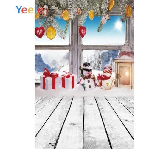 Christmas Snowman Window Gift Wooden Floor Wall Home Decor Backdrop Photography Custom Photographic Background For Photo Studio