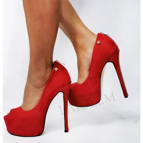 SEIIHEM Women Platform Pumps Faux Suede Peep Toe High Heels Sandals Shoes Woman Ladies Escarpins Femmme Big Size 43 44 46 52