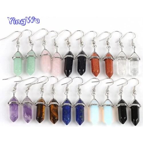 Hexagonal Reiki Natural Stone Bead Drop Earring Decoration Jewelry Piercing Women Gift 1 Pair Real Quartz