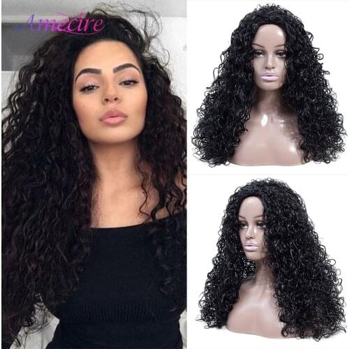 Synthetic Long Curly Wave Wigs Natural Black Afro Kinky Curly Synthetic Hair Wig For Women Daily Use