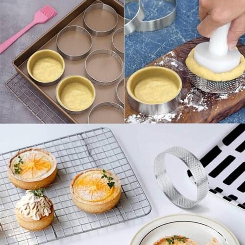 Stainles Steel Mini Tart Ring Tartlet Mold 6 /8 /9 /10CM Small Circle Cutter Pie Ring Heat-Resistant Perforated Cake Mousse Mold