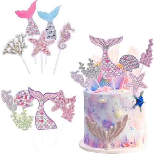 Mermaid Tail Cake Toppers Glitter Cupcake Topper Mermaid Theme Party Favors Birthday Party Baby Shower Wedding Cake Decoration