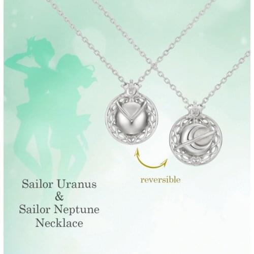 Japan Anime Sailor 925 Sterling Silver Sailor Uranus & Neptune Necklace Pendant Women Girls Jewelry Birthday Gift COS Props