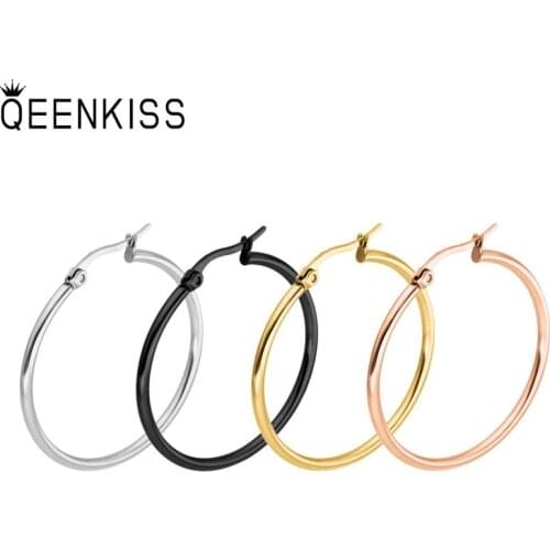 QEENKISS EG813 Fine Jewelry Wholesale Fashion Woman Girl Birthday Wedding Gift Big Round Titanium Stainless Steel Hoop Earrings