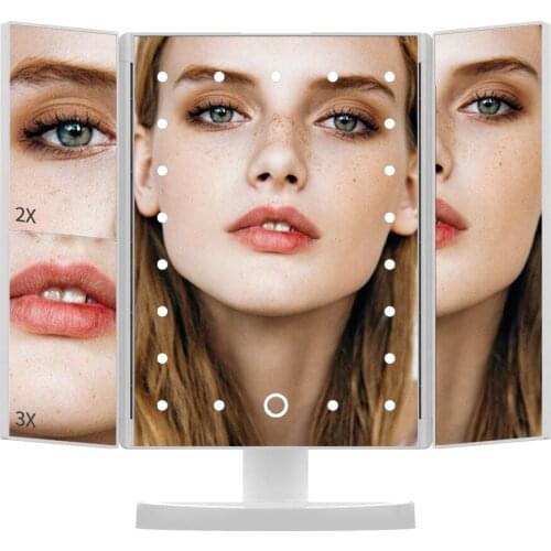 22 Light Makeup Mirror LED Touch Screen Table Desktop Makeup 1X/2X/3X Magnifying Mirrors Vanity 3 Folding Adjustable Mirror