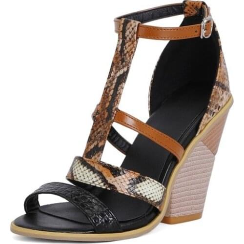 22021 Hot Summer Women Sandals Fashion Pu Leather Rome Wedge Sandals High Heels T-Strap Mixed Colors Shoes Woman Big Size 34-48