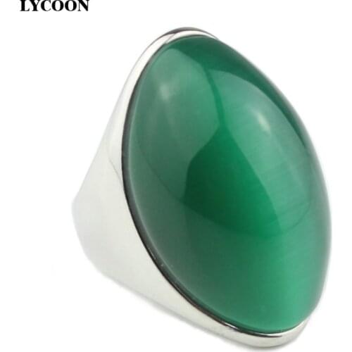 LYCOON newest arrival luxury opal ring 316L stainless steel Channel setting green opal stone for women party rings LYD0189