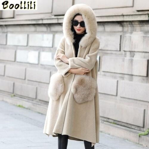 Boollili Natural Fur Coat Women 100% Wool Jacket Women Clothes 2020 Fox Fur Hood Parka Real Fur Winter Coat Women