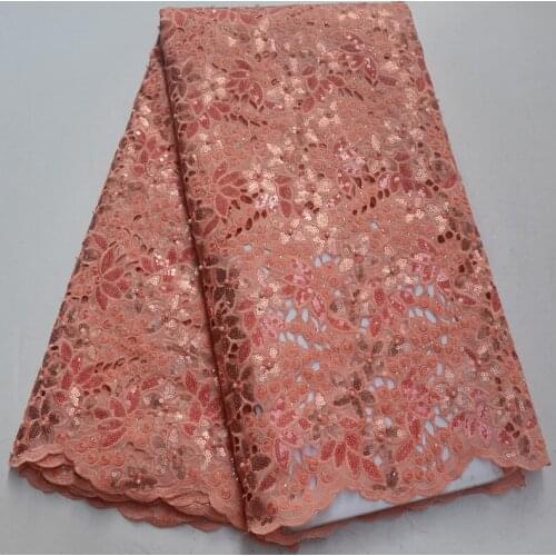 11 colors Top quality handcut African organza lace fabric in peach with wonderful sequins embroidery and beads for party OP20