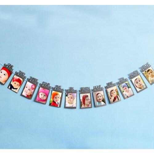 12pcs/set DIY12 Months Paper banner Photo album 1st One Year Monthly Photo Booth Anniversary Slinger First Birthday Banderole