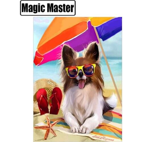 5D DIY Diamond Painting beach umbrella dog Embroidery Patterns Cross Stitch Needlework diamond Rhinestone Wall stickers