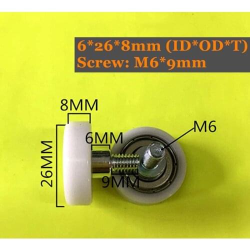 6x26x8mm POM Bearing With M6x9 Screw 10Pcs PU Pulley Wheels 696 Deep Groove Ball Bearing Sealed Bearing Used on Door and Window