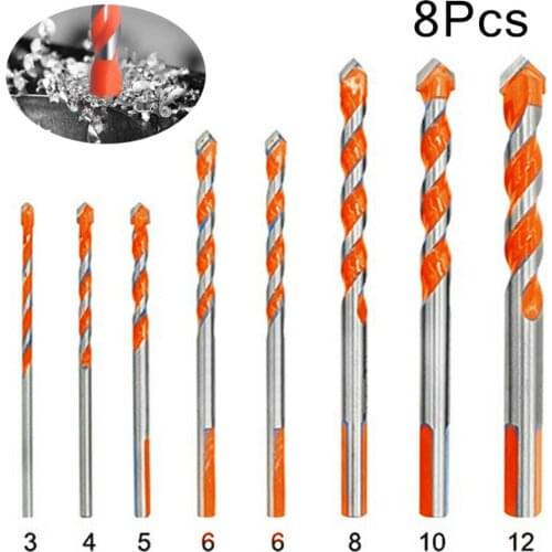 8pcs Drill Bits 3-12mm U-shaped Triangle Multifunctional Drill Bit Set For Tile Concrete Brick Glass Plastic Wood Stone