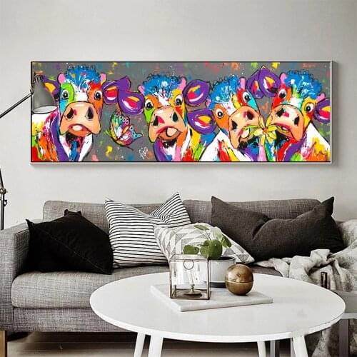 Abstract Cow Canvas Paintings on The Wall Art Posters and Prints Vrolijk Schilderij Wall Decorative Pictures Home Decor No Frame