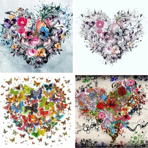 Huacan 5d Diamond Painting Full Drill Heart Butterfly Mosaic Skull Embroidery Flower Home Decor Rhinestone Pictures