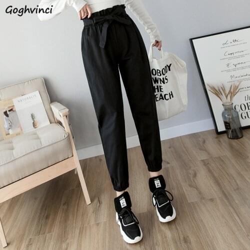 Casual Pants Women Summer Harem Trousers Waist-band Bows Loose Students High-waist Korean-style All-match Womens Fashion Ulzzang