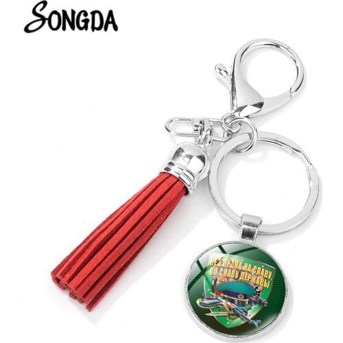 CCCP USSR Soviet Army Red Star Keychain Glass Cabochon Colorful Tassel Keyrings Holder Jewelry Dropshiping For Friends