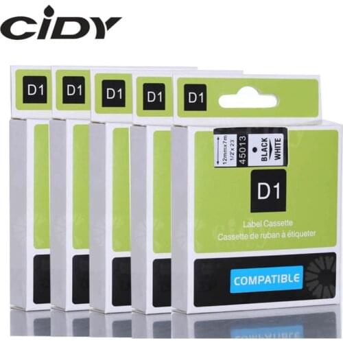 CIDY 5pcs 45013 Label Tape Compatible Dymo D1 Labelmanager 12mm Black on White 45010 45018 45021 40913 for DYMO LM160 LM280 PNP