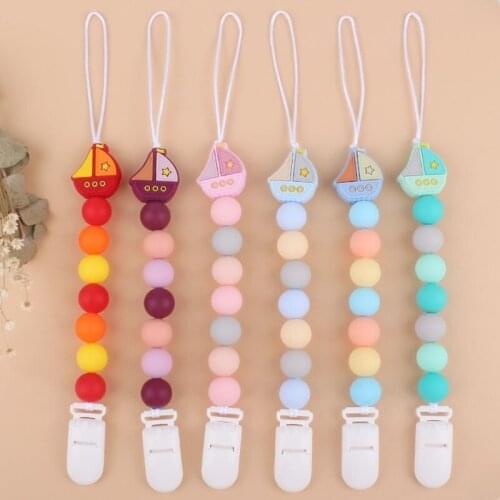 Baby Boy Personalise Pacifier Clips Pacifiers Leashes Cartoon Silicone Teether Newborn Accessories Silicone Beads Regalo Bebe