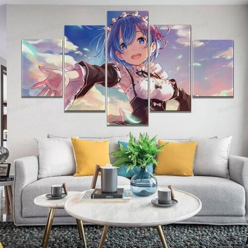 Home Decor Re Zero Canvas Painting HD Prints 5 Pieces Anime Role Poster Wall Art Modular Pictures For Bedside Background Frame
