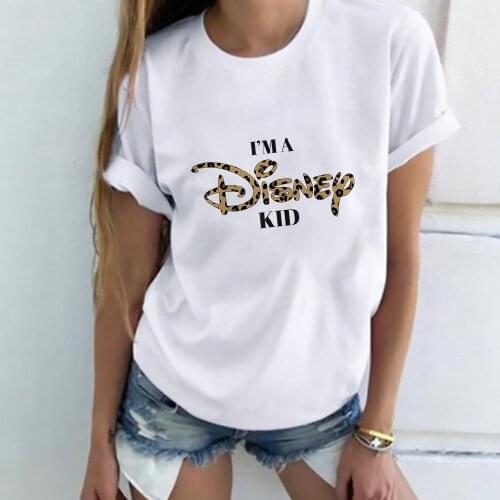 I'm A Disney Kid Cheetah Logo T-Shirt Hip-hop Streetwear Ladies Clothing Graphics Top Female T-shirt Couple Casual White T Shirt