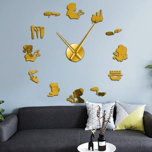 DIY Giant Wall Clock Nail Beauty Salon Wall Sign Decorative Nail Tool Polish Makeup Acrylic Mirror Wall Art Frameless Wall Watch