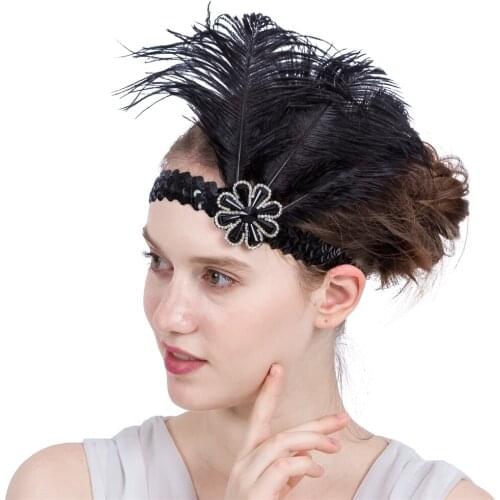 National Indian Feather Headdress with Rhinestone Halloween Party Native War Bonnet Headband Ethnic Ostrich Feather Headwear