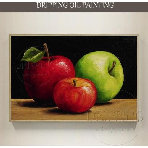Artist Hand-painted Impressionist Still Life Fruit Oil Painting on Canvas Delicious Apple Oil Painting for Kitchen Decoration