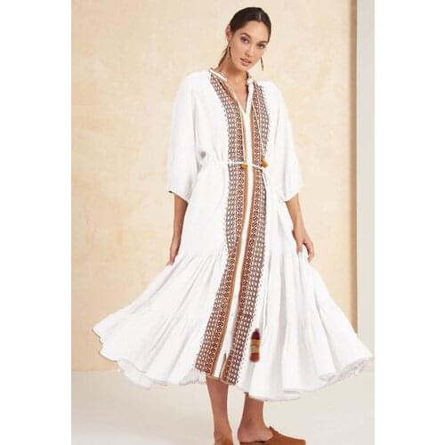Jastie Retro Embroidered Dresses for Women Clothing 2021 Spring Summer Long Sleeve Maxi Dresses Casual Beach Boho Dress Vestidos