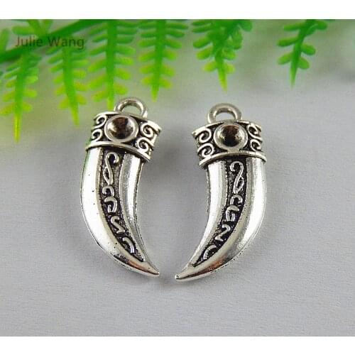 Julie Wang 20PCS Antique Silver Color Creative Wolf Tooth Pendants Charms Jewelry Earring Necklace Handcrafts Finding51449