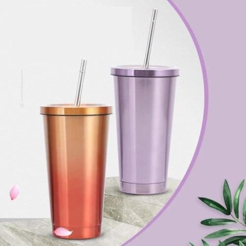 500ml Double Wall 304 Stainless Steel Coffee Bottle With Straw to Go Cold Beer Cup Insulated Water Tumbler Mug Travel Dropship