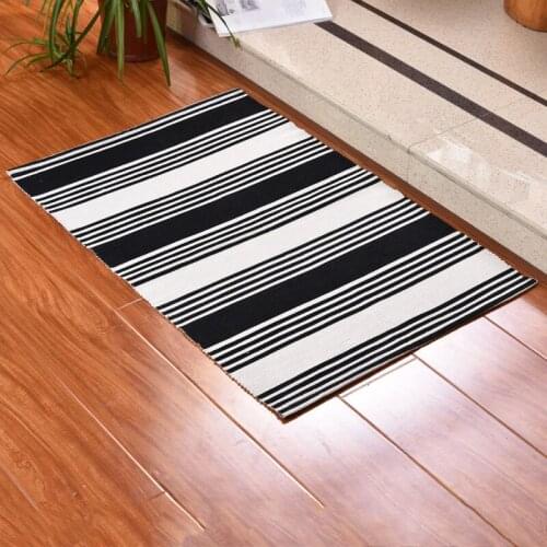 Carpet Mat Printed Tassel Room Carpet Door MatsHotel Bedroom Floor Mats Printed Black Stripes Customizable Decorative Rug