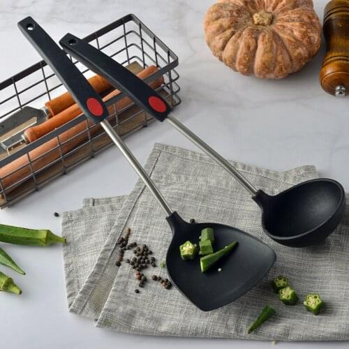 Stainless Steel Spatula Soup Spoon with Silicone Handle Non-stick Spatula Soup Spoon Kitchenware Spatula Kitchen Supplies