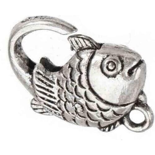 Metal Clasps Cord Bracelet Hook Keychain DIY Handcrafts Jewelry Findings Spring Animal Fish Flat Double Silver 19mm 20pcs/lot