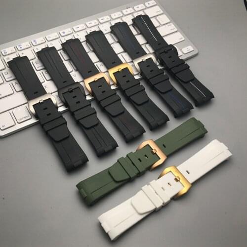 Top quality Soft 24mm Curved End Black Green White Silicone Rubber Watchband for Panerai Watch Strap PAM Bracelet with logo