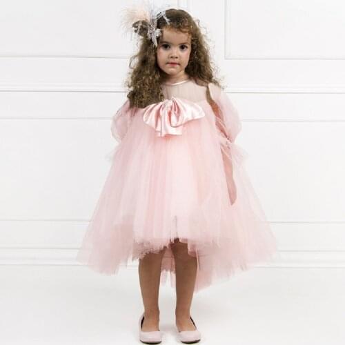 2021 New Style Princess Bow Princess Dress With Western Fluffy Net Gauze Baby Birthday Dress Early Autumn Piano Dress