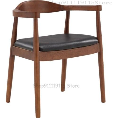 Solid Wood Dining Chair Modern Simple American President Kennedy Chair Family Back Armrest Leather Dining Table Chair