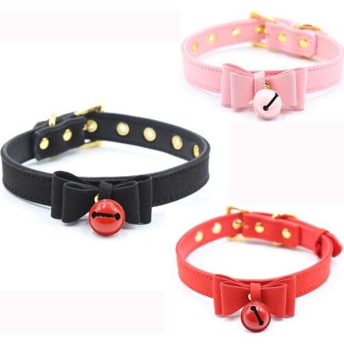 PU Leather Slave BDSM Bondage Collar With Bow Bells Sex Toys For Couples Erotic Sex Game bdsm Women Cosplay Costumes