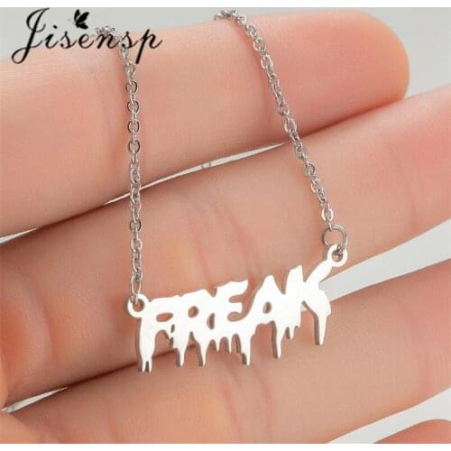 Jisensp Punk Style Exaggerated English Letter Necklace FREAK Pendant Necklace for Women Men Unisex Stainless Steel Jewelry