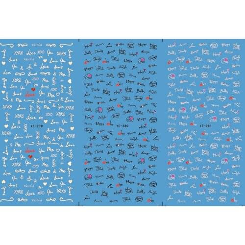 3 PACK/ LOT WATER TRANSFER DECAL NAIL ART NAIL STICKER ALPHABET LETTER LOVE VALENTINE YE279-281