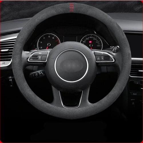 Suitable For Audi A3 A4L A6L A7 A1 Q2 Q3 Q5 Q7 Q8 A5 A8L B6 B7 B8 Car Steering Wheel Cover 37~38CM Alcantara Material Non-slip